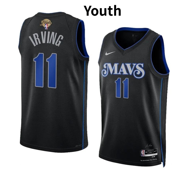 Personalized Youth Dallas Mavericks #11 Kyrie Irving Black 2024 Finals City Edition Stitched Basketball Jersey