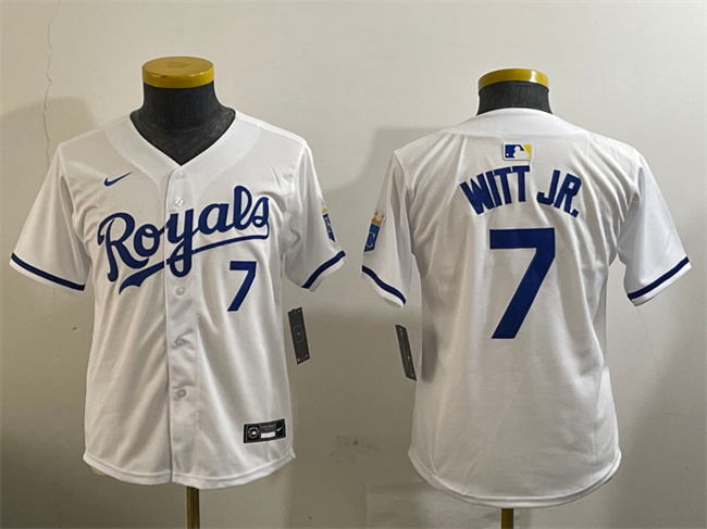 Personalized Youth Kansas City Royals #7 Bobby Witt Jr. White 2024 Home Limited Stitched Baseball Jersey