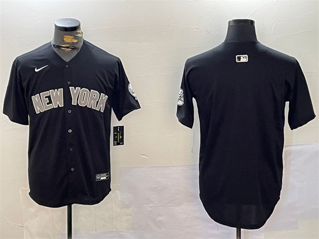 Personalized Men’s New York Yankees Blank Black With Patch Limited Stitched Baseball Jersey