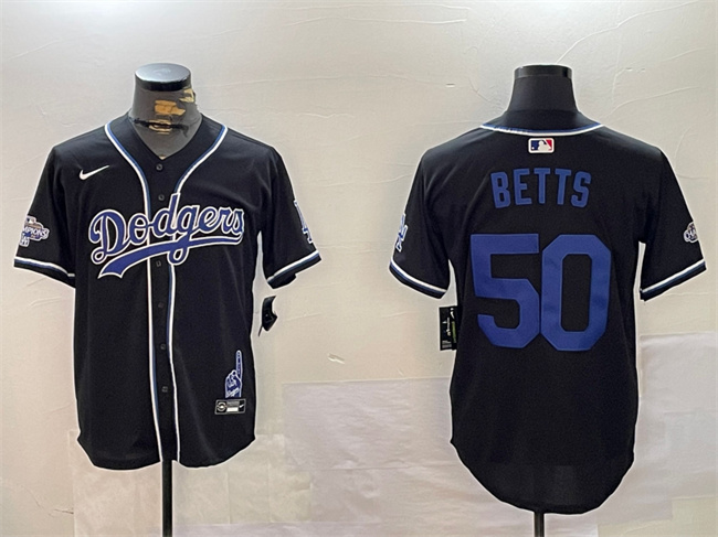 Personalized Men’s Los Angeles Dodgers #50 Mookie Betts Black 2024 World Series Champions Limited Stitched Baseball Jersey