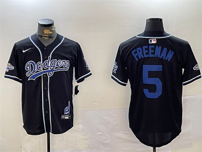 Personalized Men’s Los Angeles Dodgers #5 Freddie Freeman Black 2024 World Series Champions Limited Stitched Baseball Jersey