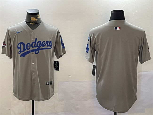 Personalized Men’s Los Angeles Dodgers Blank Grey 2024 World Series Champions With Fernando Memorial Patch Limited Stitched Baseball Jersey