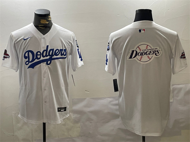 Personalized Men’s Los Angeles Dodgers Team Big Logo White 2024 World Series Champions With Fernando Memorial Patch Home Limited Stitched Baseball Jersey