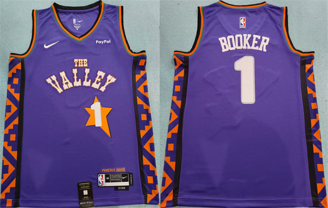 Personalized Men’s Phoenix Suns #1 Devin Booker Purple 2024 City Edition Stitched Basketball Jersey