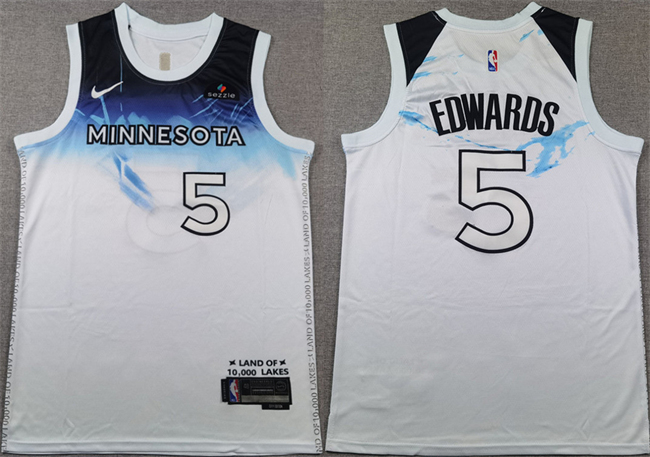 Personalized Men’s Minnesota Timberwolves #5 Anthony Edwards White 2024 City Edition Stitched Jersey