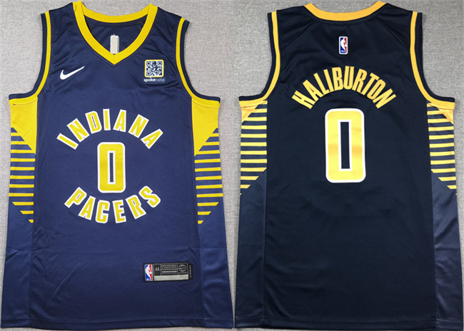 Personalized Men’s Indiana Pacers #0 Tyrese Haliburton Navy Icon Edition Stitched Basketball Jersey