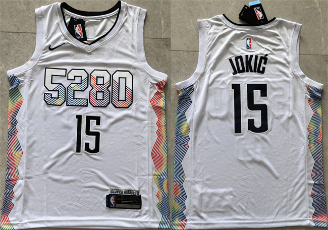 Personalized Men’s Denver Nuggets #15 Nikola Jokić White 2024 City Edition Stitched Basketball Jersey