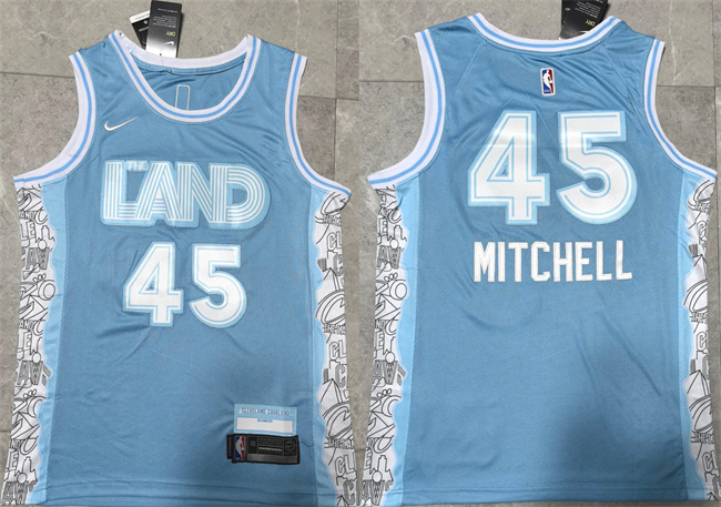 Personalized Men’s Cleveland Cavaliers #45 Donovan Mitchell Light Blue 2024 City Edition Stitched Jersey