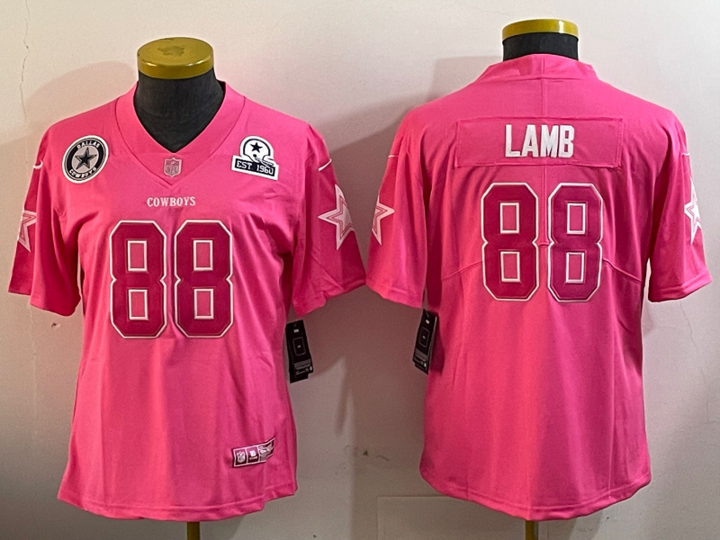 Personalized Women’s Dallas Cowboys #88 CeeDee Lamb Pink Untouchable Limited Stitched Football Jersey(Run Small)