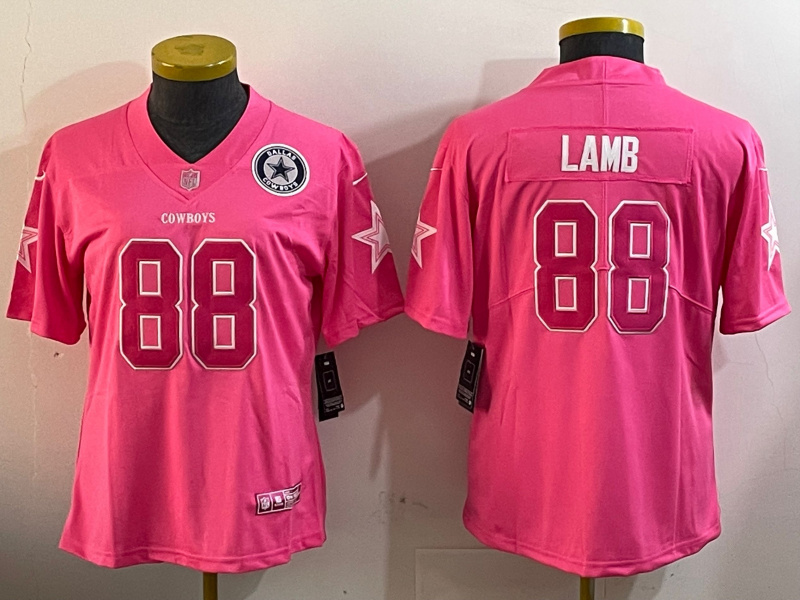 Personalized Women’s Dallas Cowboys #88 CeeDee Lamb Pink Untouchable Limited Stitched Football Jersey(Run Small)