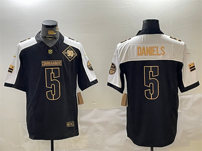 Personalized Men’s Washington Commanders #5 Jayden Daniels Black Gold 2024 F.U.S.E. 90th Anniversary Limited Stitched Football Jersey