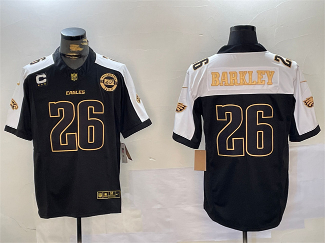 Personalized Men’s Philadelphia Eagles #26 Saquon Barkley Black Gold 2024 New F.U.S.E. With 3-Star C Patch Stitched Football Jersey