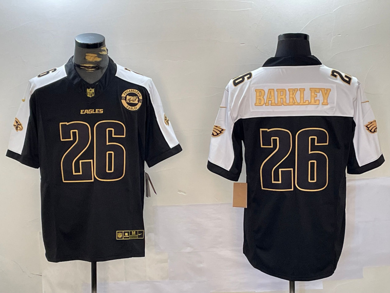 Personalized Men’s Philadelphia Eagles #26 Saquon Barkley Black Gold 2024 New F.U.S.E. With 3-Star C Patch Stitched Football Jerseys