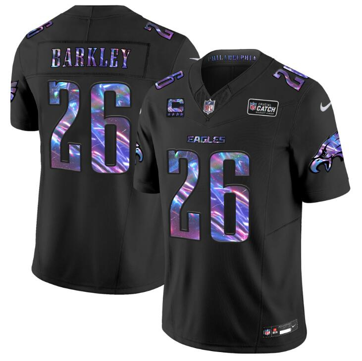 Personalized Men’s Philadelphia Eagles #26 Saquon Barkley Black 2024 F.U.S.E With 4-Star C Patch 2024 Crucial Catch Limited Stitched Football Jersey