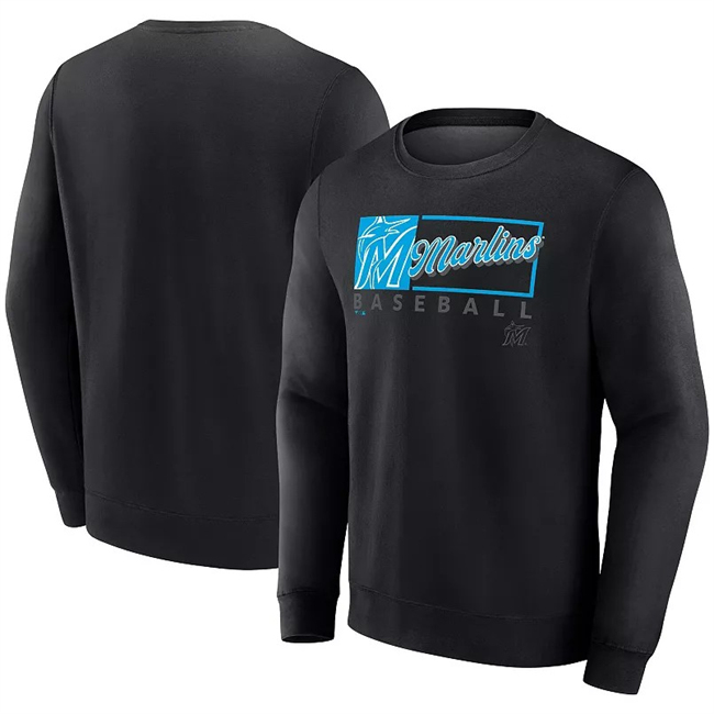 Personalized Men’s Miami Marlins Black Focus Fleece Pullover Sweatshirt