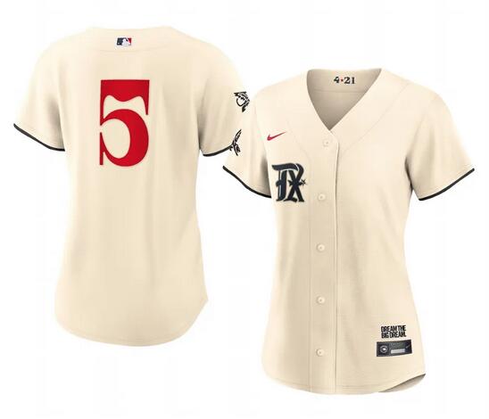 Personalized Women’s Texas Rangers #5 Corey Seager Cream 2023 City Connect Stitched Baseball Jersey(Run Small)