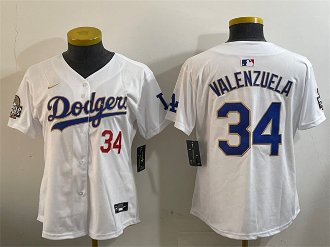 Personalized Women’s Los Angeles Dodgers #34 Toro Valenzuela White Gold 2024 World Series Home Limited Stitched Baseball Jersey(Run Small)