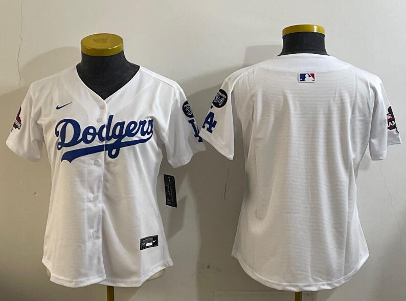 Personalized Women’s Los Angeles Dodgers Blank White 2024 World Series Champions With Fernando Memorial Patch Home Limited Stitched Baseball Jersey(Run Small)
