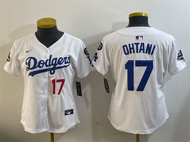 Personalized Women’s Los Angeles Dodgers #17 Shohei Ohtani White 2024 World Series Champions With Fernando Memorial Patch Home Limited Stitched Baseball Jersey(Run Small)