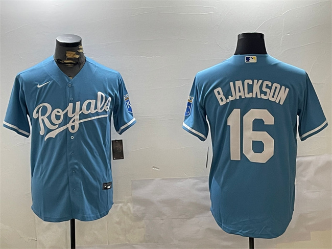 Personalized Men’s Kansas City Royals #16 Bo Jackson Blue Cool Base Stitched Baseball Jersey