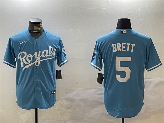 Personalized Men’s Kansas City Royals #5 George Brett Blue Cool Base Stitched Baseball Jersey