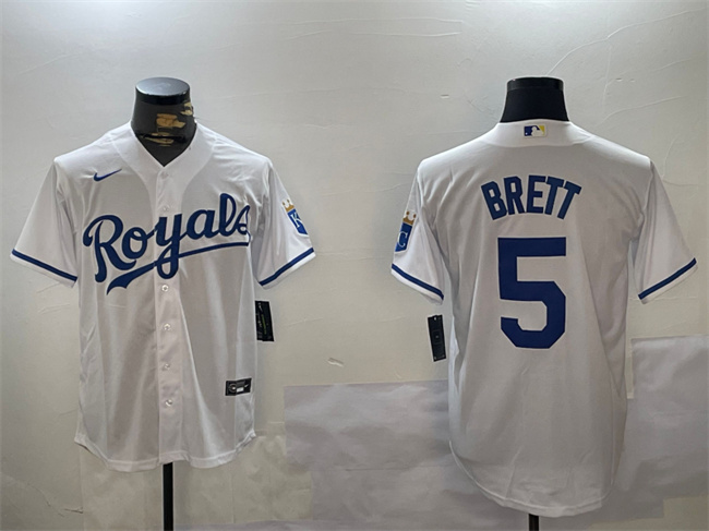 Personalized Men’s Kansas City Royals #5 George Brett White Cool Base Stitched Baseball Jersey