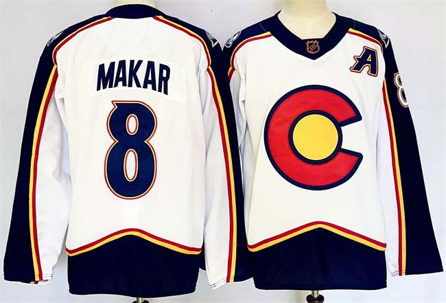 Personalized Men’s Colorado Avalanche #8 Cale Makar White 2024-25 With A Patch Reverse Retro Stitched Jersey