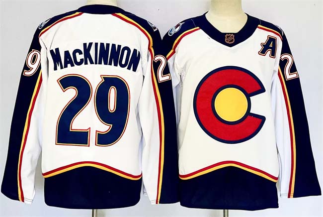 Personalized Men’s Colorado Avalanche #29 Nathan MacKinnon White Alternate With A Patch Reverse Retro Stitched Jersey