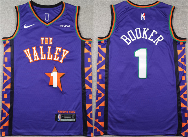 Personalized Men’s Phoenix Suns #1 Devin Booker Purple 2024-25 City Edition Stitched Basketball Jersey