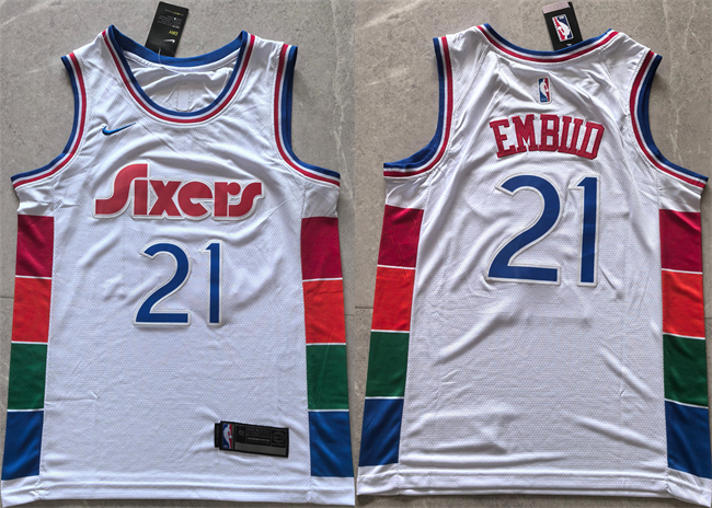 Personalized Men’s Philadelphia 76ers #21 Joel Embiid White 2024 25 City Edition Stitched Jersey
