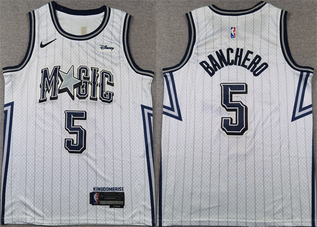Personalized Men’s Orlando Magic #5 Paolo Banchero Silver 2024-25 City Edition Stitched Basketball Jersey