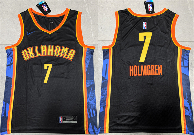 Personalized Men’s Oklahoma City Thunder #7 Chet Holmgren Black 2024 City Edition Stitched Basketball Jersey
