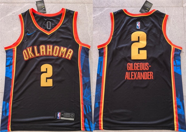 Personalized Men’s Oklahoma City Thunder #2 Shai Gilgeous-Alexander Black 2024 City Edition Stitched Basketball Jersey