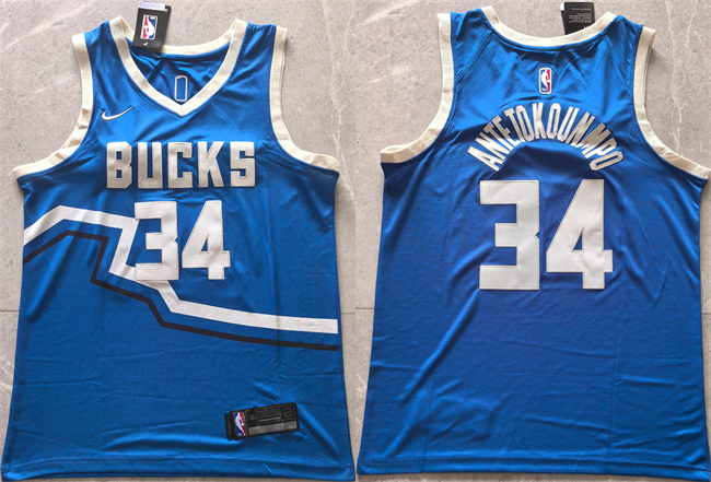 Personalized Men’s Milwaukee Bucks #34 Giannis Antetokounmpo Royal 2024 City Edition Stitched Basketball Jersey