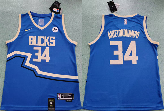 Personalized Men’s Milwaukee Bucks #34 Giannis Antetokounmpo Royal 2024-25 City Edition Stitched Basketball Jersey