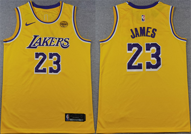 Personalized Men’s Los Angeles Lakers #23 LeBron James Yellow Icon Edition Stitched Basketball Jersey