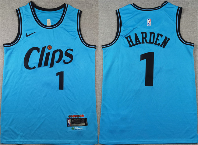 Personalized Men’s Los Angeles Clippers #1 James Harden Light Blue 2024 City Edition Stitched Jersey