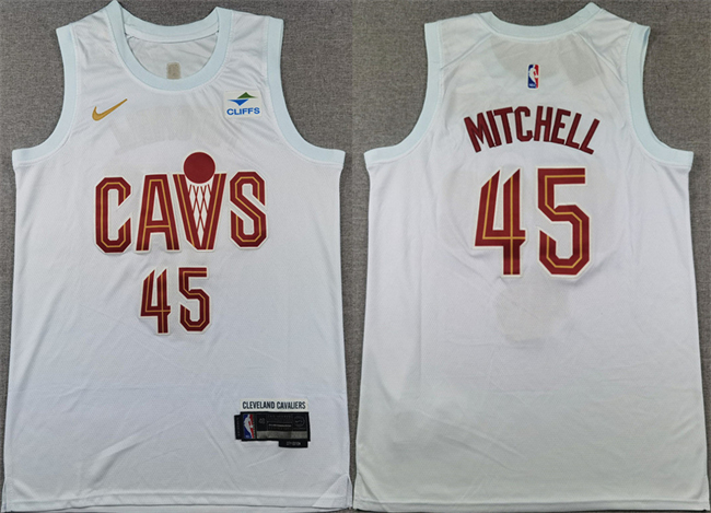 Personalized Men’s Cleveland Cavaliers #45 Donovan Mitchell White Association Edition Stitched Jersey