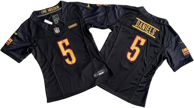 Personalized Women’s Washington Commanders #5 Jayden Daniels Black 2024 F.U.S.E. Draft Stitched Jersey(Run Small)