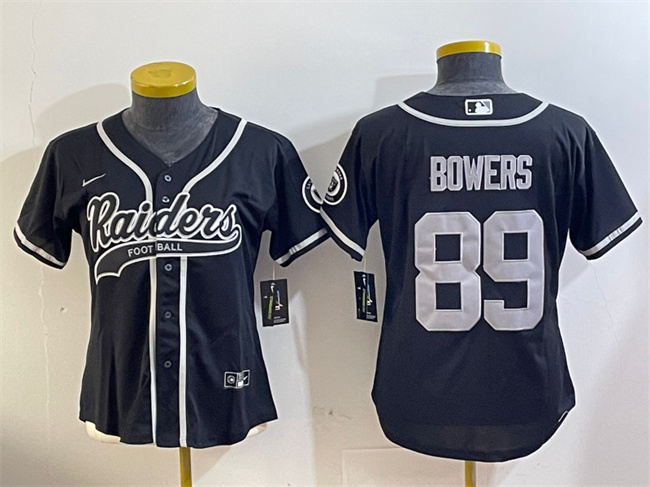 Personalized Women’s Las Vegas Raiders #89 Brock Bowers Black With Patch Cool Base Stitched Baseball Jersey(Run Small)