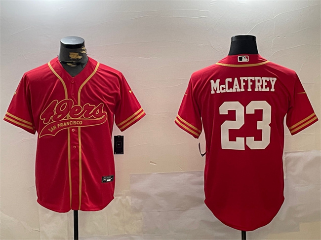 Personalized Men’s San Francisco 49ers #23 Christian McCaffrey Red Cool Base Stitched Baseball Jersey