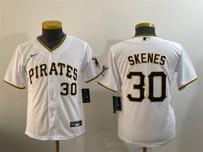 Personalized Youth Pittsburgh Pirates #30 Paul Skenes White With Patch Cool Base Stitched Baseball Jersey