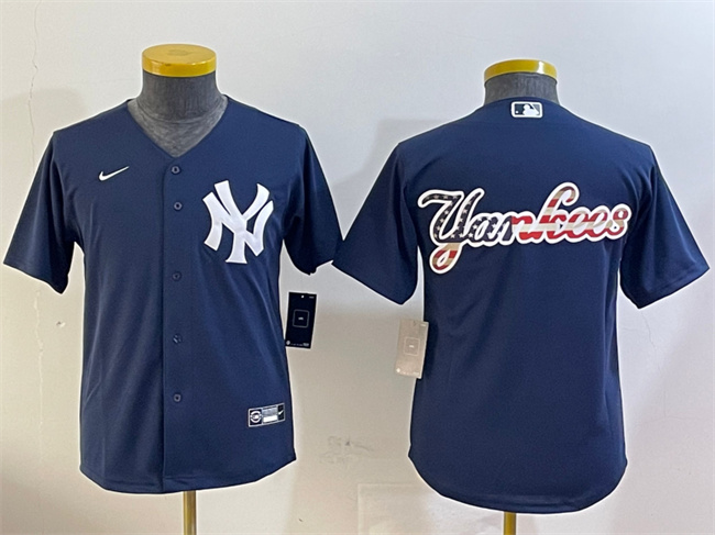Personalized Youth New York Yankees Navy Team Big Logo Cool Base Stitched Baseball Jersey