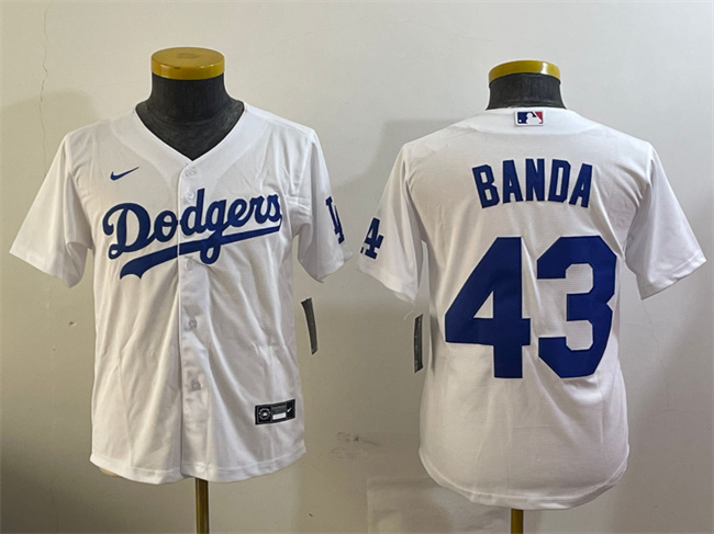 Personalized Youth Los Angeles Dodgers #43 Anthony Banda White Cool Base Stitched Baseball Jersey