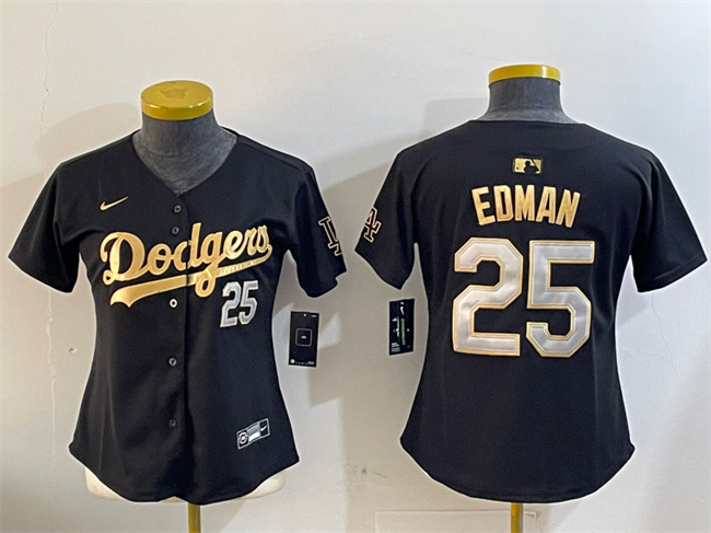 Personalized Women’s Los Angeles Dodgers #25 Tommy Edman Black Gold Limited Stitched Baseball Jersey(Run Small)