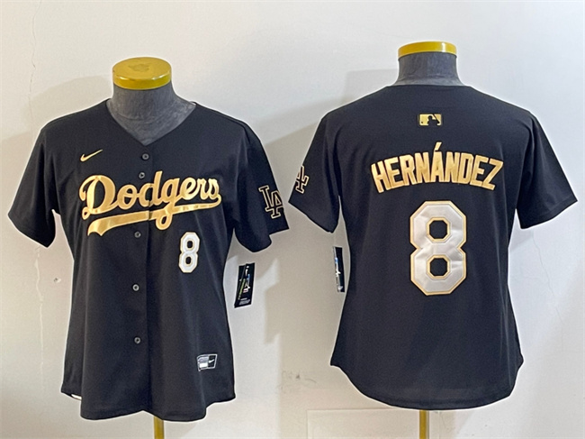 Personalized Women’s Los Angeles Dodgers #8 Enrique Hernandez Black Gold Limited Stitched Baseball Jersey(Run Small)