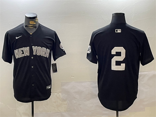 Personalized Men’s New York Yankees #2 Derek Jeter Black With Patch Limited Stitched Baseball Jersey