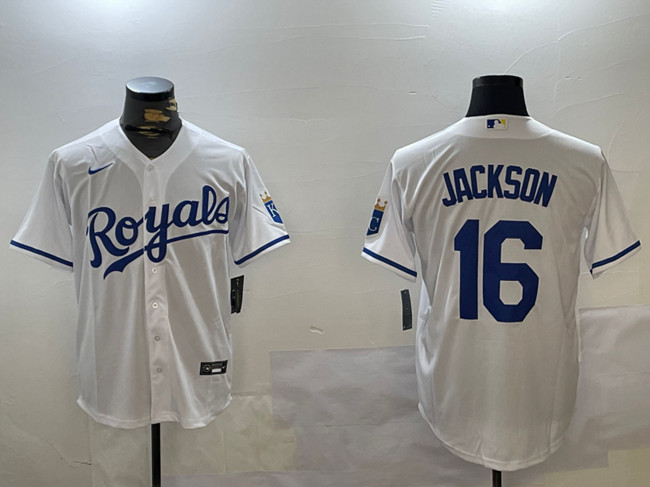 Personalized Men’s Kansas City Royals #16 Bo Jackson White Cool Base Stitched Baseball Jersey