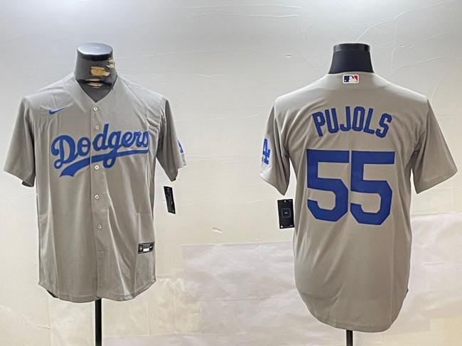 Personalized Men’s Los Angeles Dodgers #55 Albert Pujols Grey Cool Base Stitched Baseball Jersey