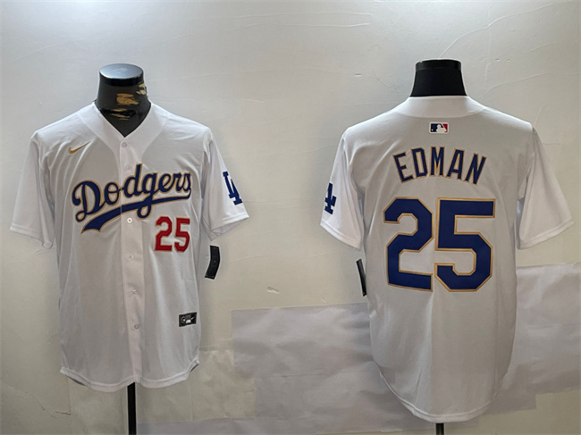 Personalized Men’s Los Angeles Dodgers #25 Tommy Edman White Gold Home Limited Stitched Baseball Jersey